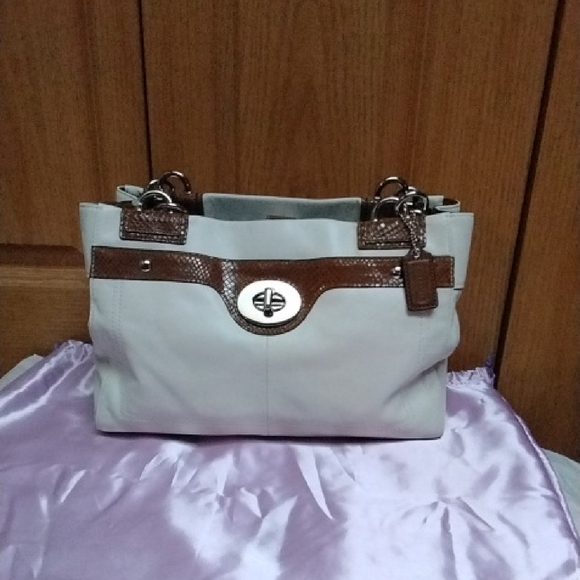 Coach Handbags - Coach White And Nutmeg Penelope Carryall Handbag